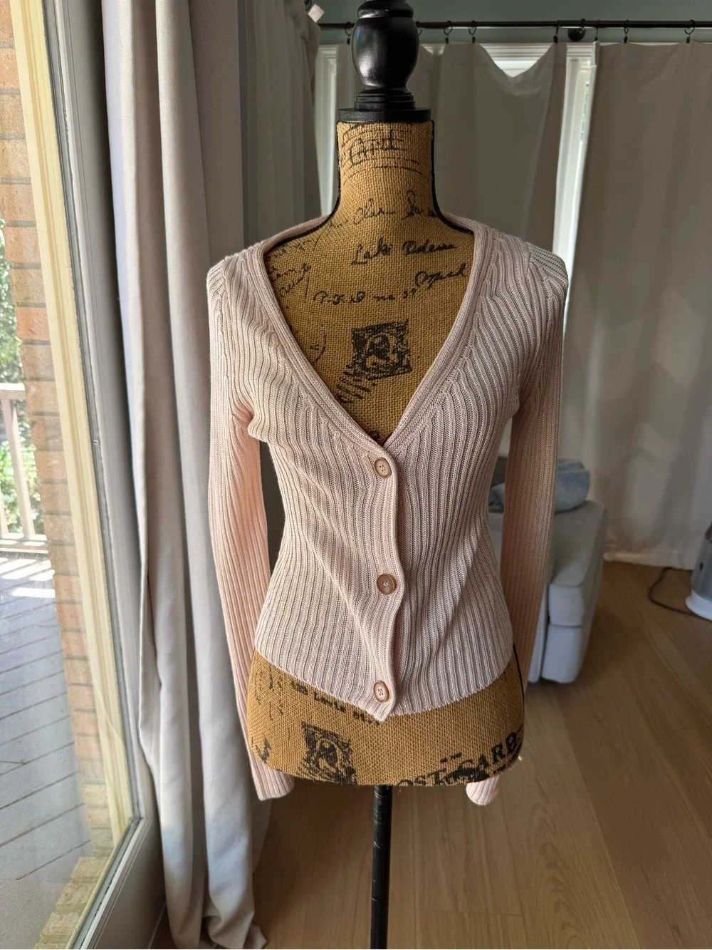 Free People Slim Ribbed V-Neck Cardigan in Blush Pink